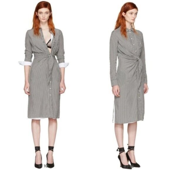 Altuzarra Yuma Gingham Check Shirtdress 36 4 Black White Front Tie - Picture 3 of 15